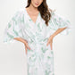 RENEE C. Tropical Leaf Print Kimono Dress with Front Twist