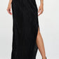 RENEE C. Black Plisse Maxi Skirt with Slit