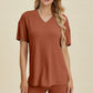 Basic Bae Full Size Ribbed V-Neck Short Sleeve Top and Shorts Set