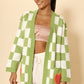 Long knit checkered cardigan