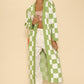 Long knit checkered cardigan