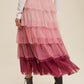 LISTICLE Women's Magenta Gradient Style Tiered Mesh Maxi Skirt