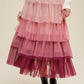 LISTICLE Women's Magenta Gradient Style Tiered Mesh Maxi Skirt