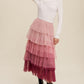 LISTICLE Women's Magenta Gradient Style Tiered Mesh Maxi Skirt