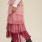 LISTICLE Women's Magenta Gradient Style Tiered Mesh Maxi Skirt