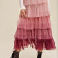 LISTICLE Women's Magenta Gradient Style Tiered Mesh Maxi Skirt