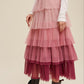 LISTICLE Women's Magenta Gradient Style Tiered Mesh Maxi Skirt