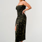 ATHINA Strapless Dark Camo Print High-Split Dress
