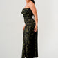 ATHINA Strapless Dark Camo Print High-Split Dress