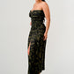 ATHINA Strapless Dark Camo Print High-Split Dress