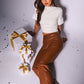 LE LIS Brown Faux Leather Straight Pants