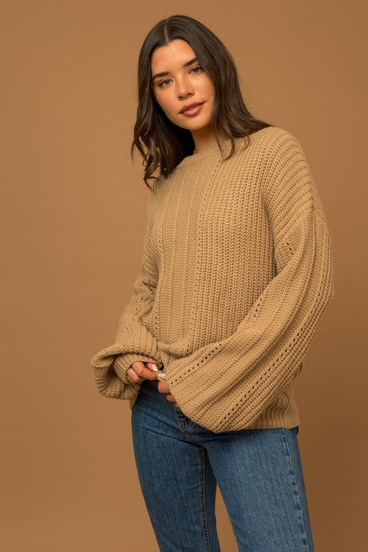 GILLI Balloon Sleeve Braid Sweater