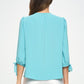 RENEE C. Sage Solid V Neck Top with Self Tie Sleeves