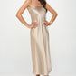 RENEE C. Beige Silky Satin Tube Draped Dress