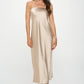 RENEE C. Beige Silky Satin Tube Draped Dress