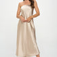RENEE C. Beige Silky Satin Tube Draped Dress
