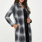 RENEE C. Plus-size Charcoal Plaid Open Front Coat with Collar