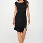 Renee C. Women's Black Brushed Knit Short Sleeve Bodycon Dress with Slit