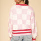 MISS SPARKLING Women's Pink Buttoned-down Checkered Knit cardigan