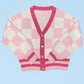 MISS SPARKLING Women's Pink Buttoned-down Checkered Knit cardigan