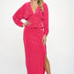 RENEE C. Pink Plisse Maxi Skirt with Slit