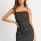 CINCHED WAIST RHINESTONE MINI DRESS