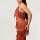 ATHINA Mini Brown Vintage Bandage Dress with Tassels