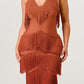 ATHINA Mini Brown Vintage Bandage Dress with Tassels