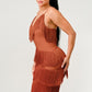 ATHINA Mini Brown Vintage Bandage Dress with Tassels