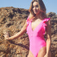 DAVI & DANI Solid Ruffle Sleeve One Piece Swimsuit