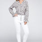NUVI APPAREL Frill Trim Notched Neckline Blouse