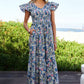 DAVI & DANI Vintage Garden Floral Flutter Smocking Midi Dress