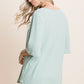 BOMBOM Round Neck Waffle Knit Flare Short Sleeves