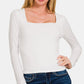 ZENANA White Square Neck Fitted Long Sleeve Top