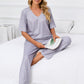 X.Y.M. Printed V-Neck Top and Pants Pajamas Set