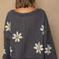 POL Charcoal V-Neck Floral Pattern Chenille Sweater