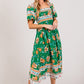 SAGE + FIG Boho Printed Smocked Short Sleeve Midi Dress