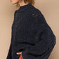 POL Charcoal Mock Neck Cable Knit Sweater