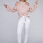 NUVI APPAREL Crossed Open Shoulder Sweater