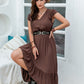 Plus Size Ruffled V-Neck Cap Sleeve Midi Dress