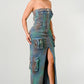 ATHINA Strapless Vintage Washed Buttoned-Down Split Dress