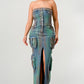 ATHINA Strapless Vintage Washed Buttoned-Down Split Dress