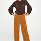 RENEE C. Caramel Vibrant Plisse Lined Straight Pants