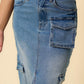 INSANE GENE Maxi Denim Cargo Skirt with Split Front