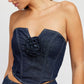 EMORY PARK Denim Tube Top with Rosette Detail