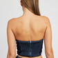 EMORY PARK Denim Tube Top with Rosette Detail