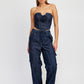 EMORY PARK Denim Tube Top with Rosette Detail