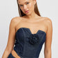 EMORY PARK Denim Tube Top with Rosette Detail