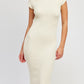 EMORY PARK Cap Sleeves Open-back Knit Bodycon Dress