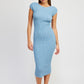 EMORY PARK Cap Sleeves Open-back Knit Bodycon Dress